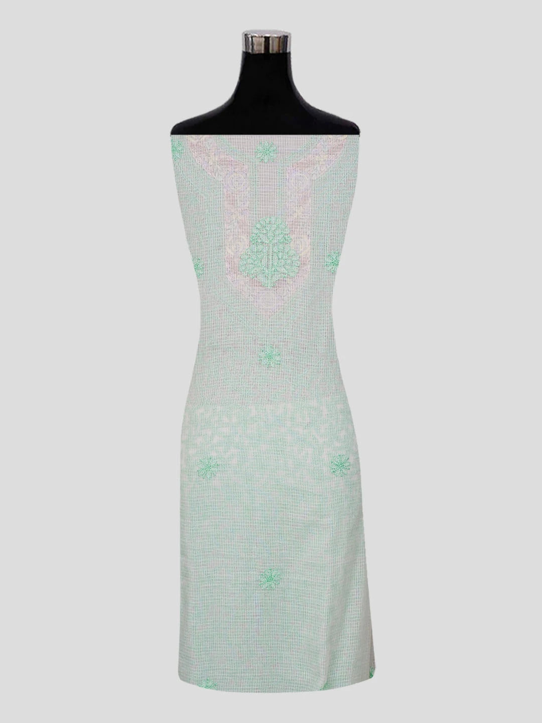 Ada Hand Embroidered White Kota Lucknowi Chikankari Unstitched Kurta Dupatta Set With Sequinned Work 01A550332