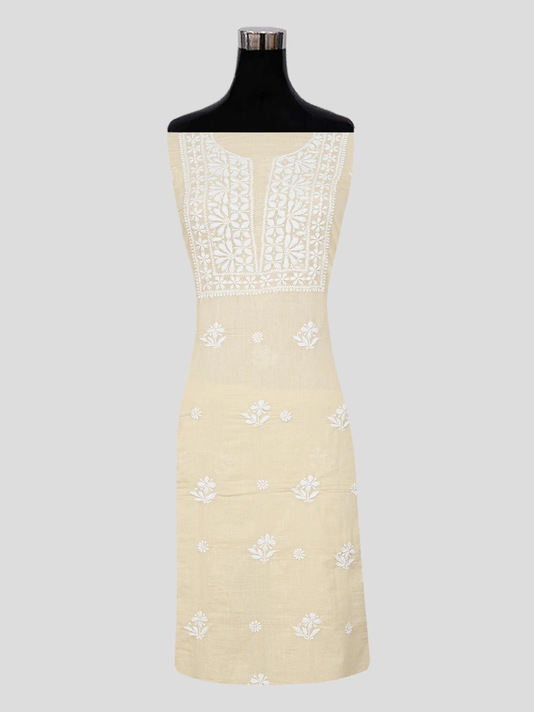 Ada Hand Embroidered Beige Cotton Lucknowi Chikankari Unstitched Kurta Piece 01A535411