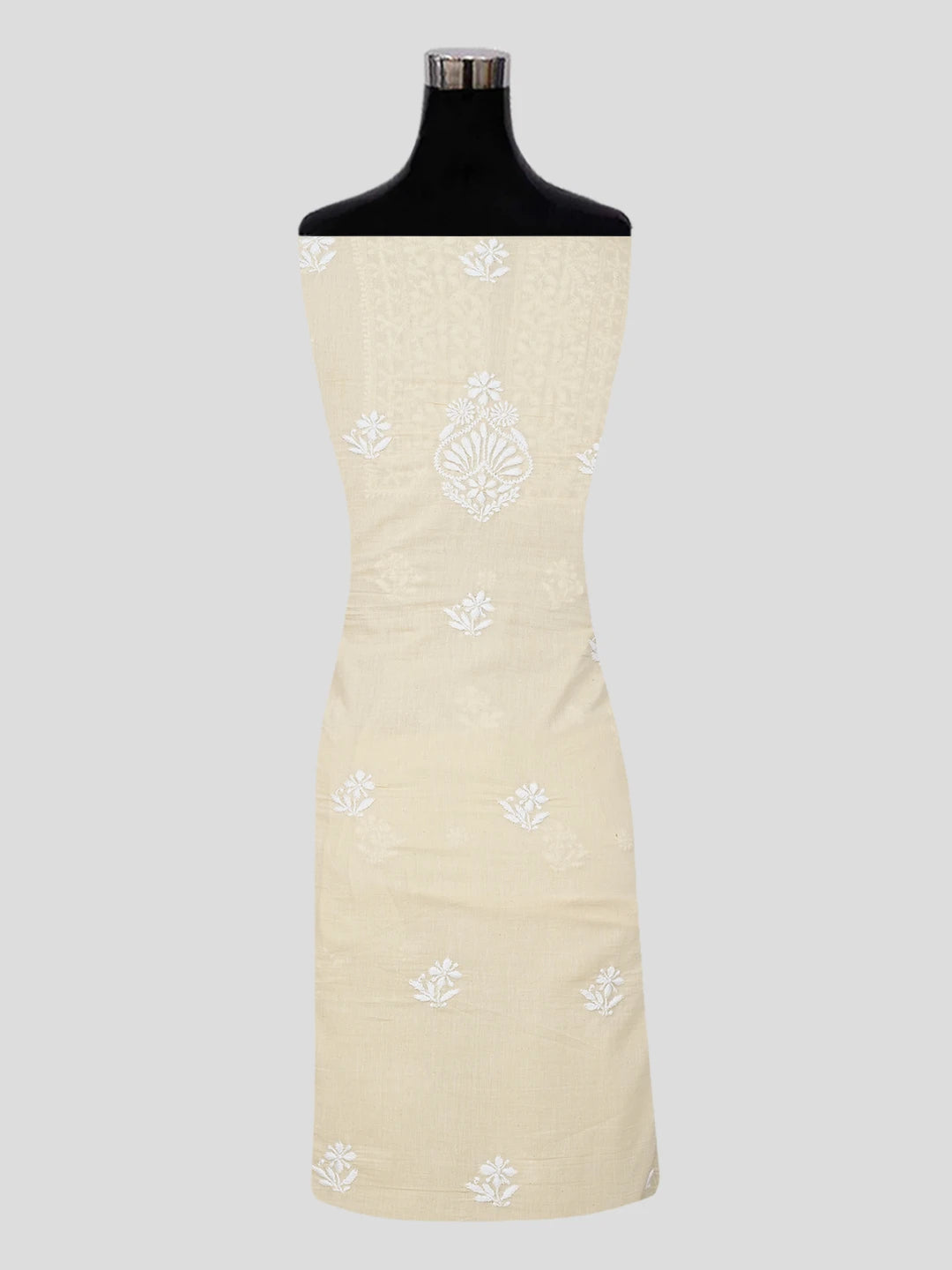 Ada Hand Embroidered Beige Cotton Lucknowi Chikankari Unstitched Kurta Piece 01A535411