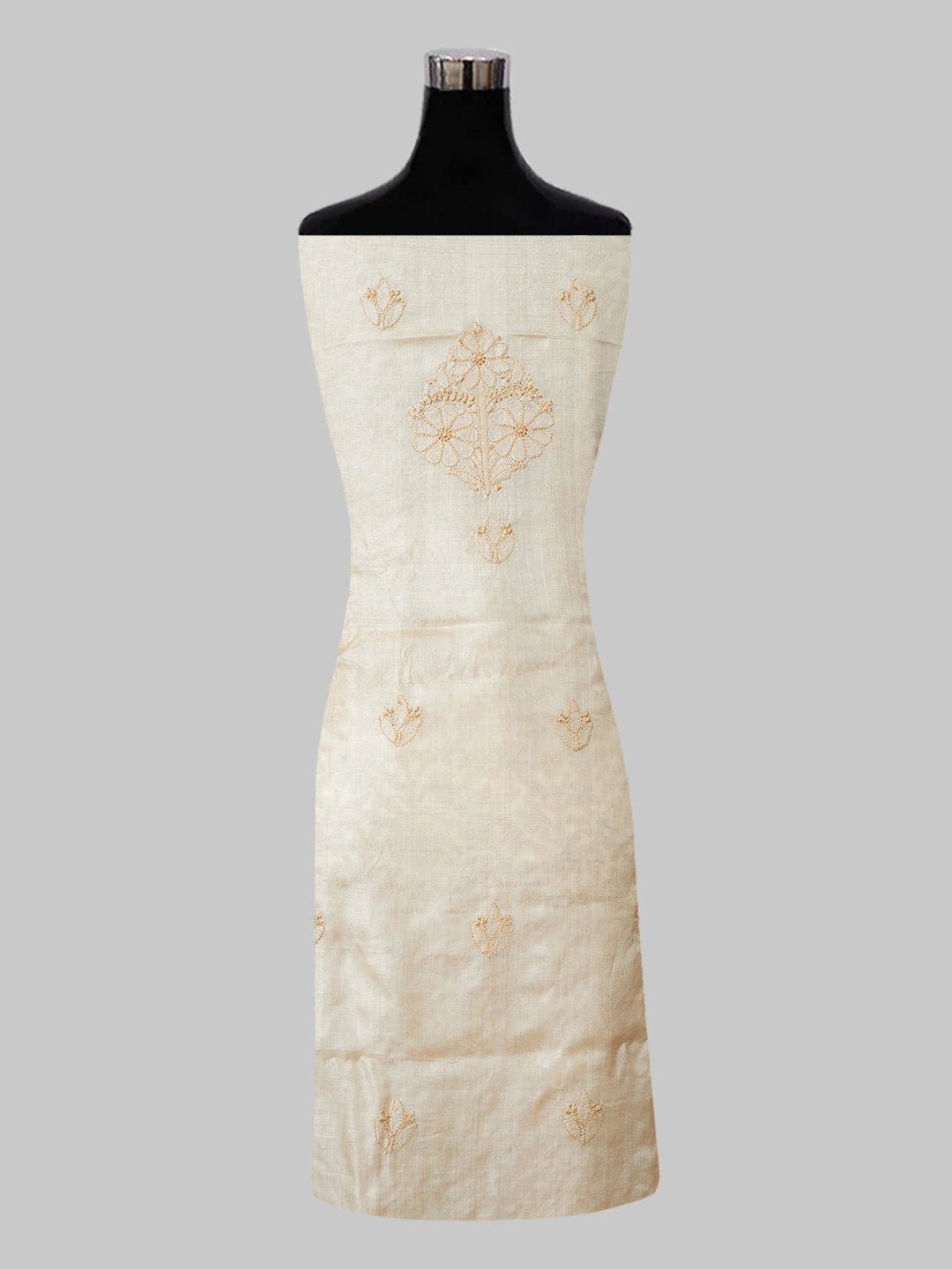 Ada Hand Embroidered Fawn Silk Lucknowi Chikankari Unstitched Suit Piece 01A546591