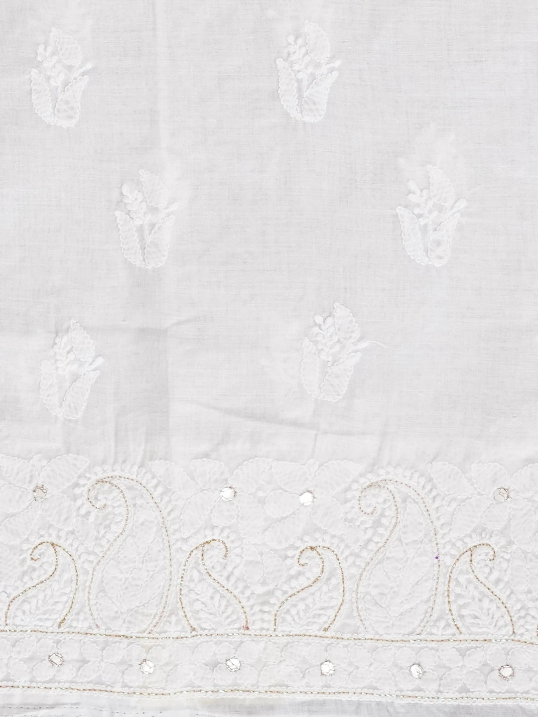 Ada Hand Embroidered Cream Cotton Lucknowi Chikankari Unstitched Kurta Piece 01A325441