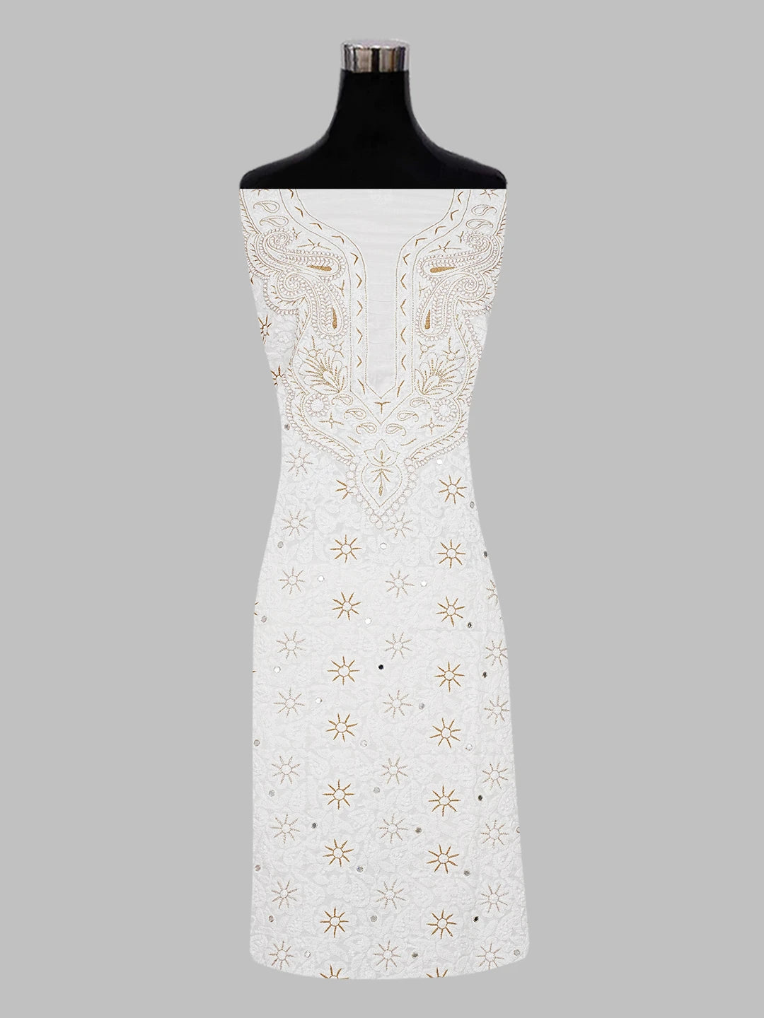 Ada Hand Embroidered Cream Cotton Lucknowi Chikankari Unstitched Kurta Piece 01A325441