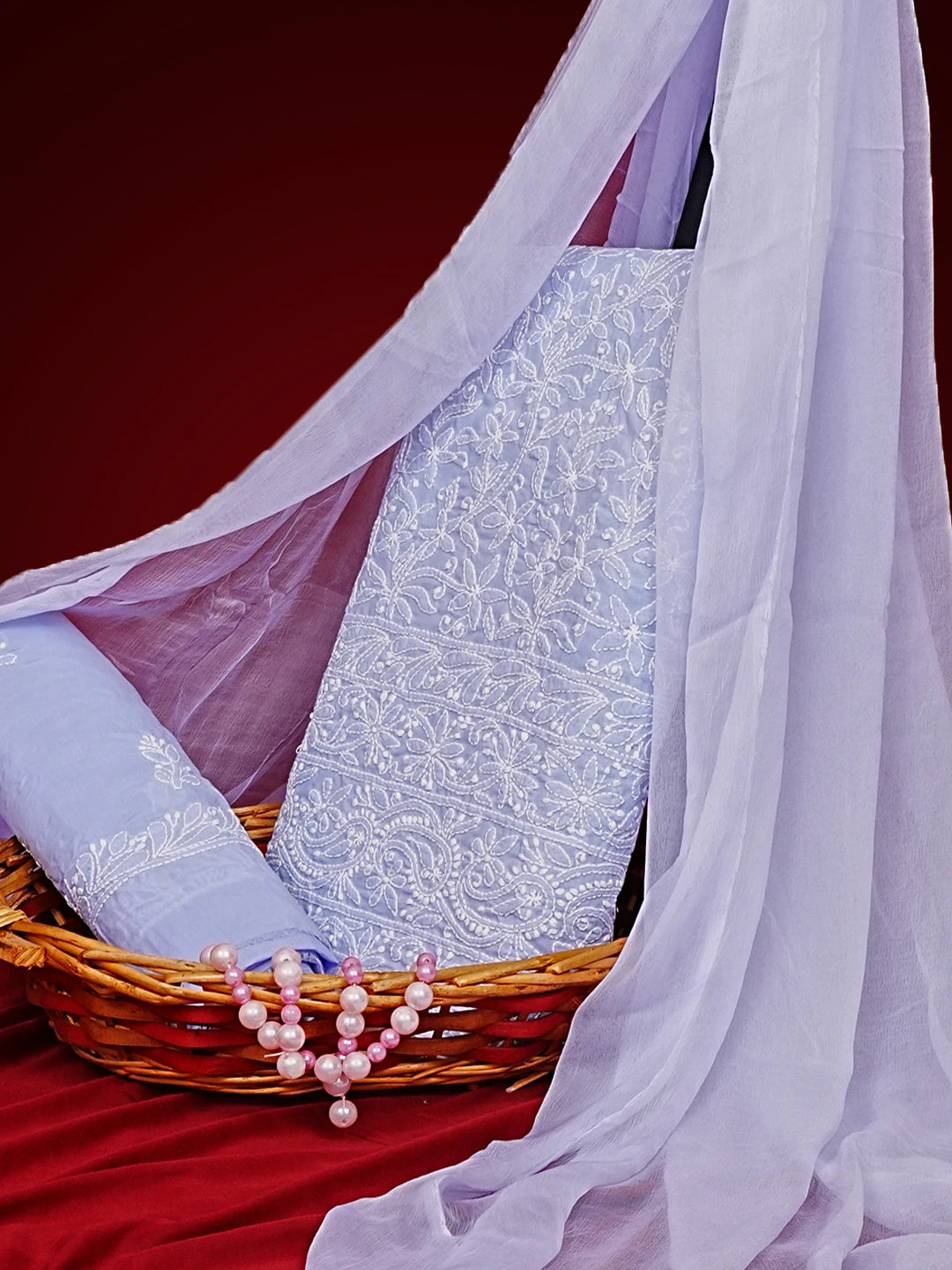 Ada Hand Embroidered Mauve Cotton Lucknowi Chikankari Unstitched Suit Piece 01A550898