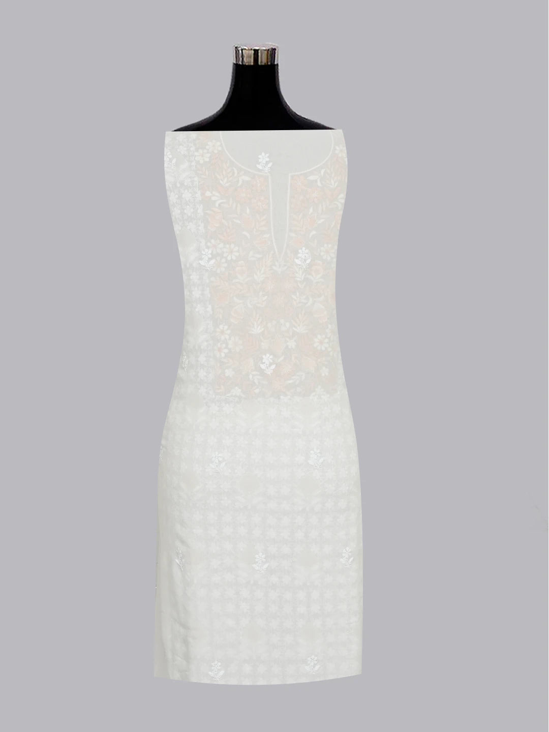 Ada Hand Embroidered Off White Pure Georgette Lucknowi Chikankari Unstitched Kurta Dupatta Set With Parsi Work 01A548643