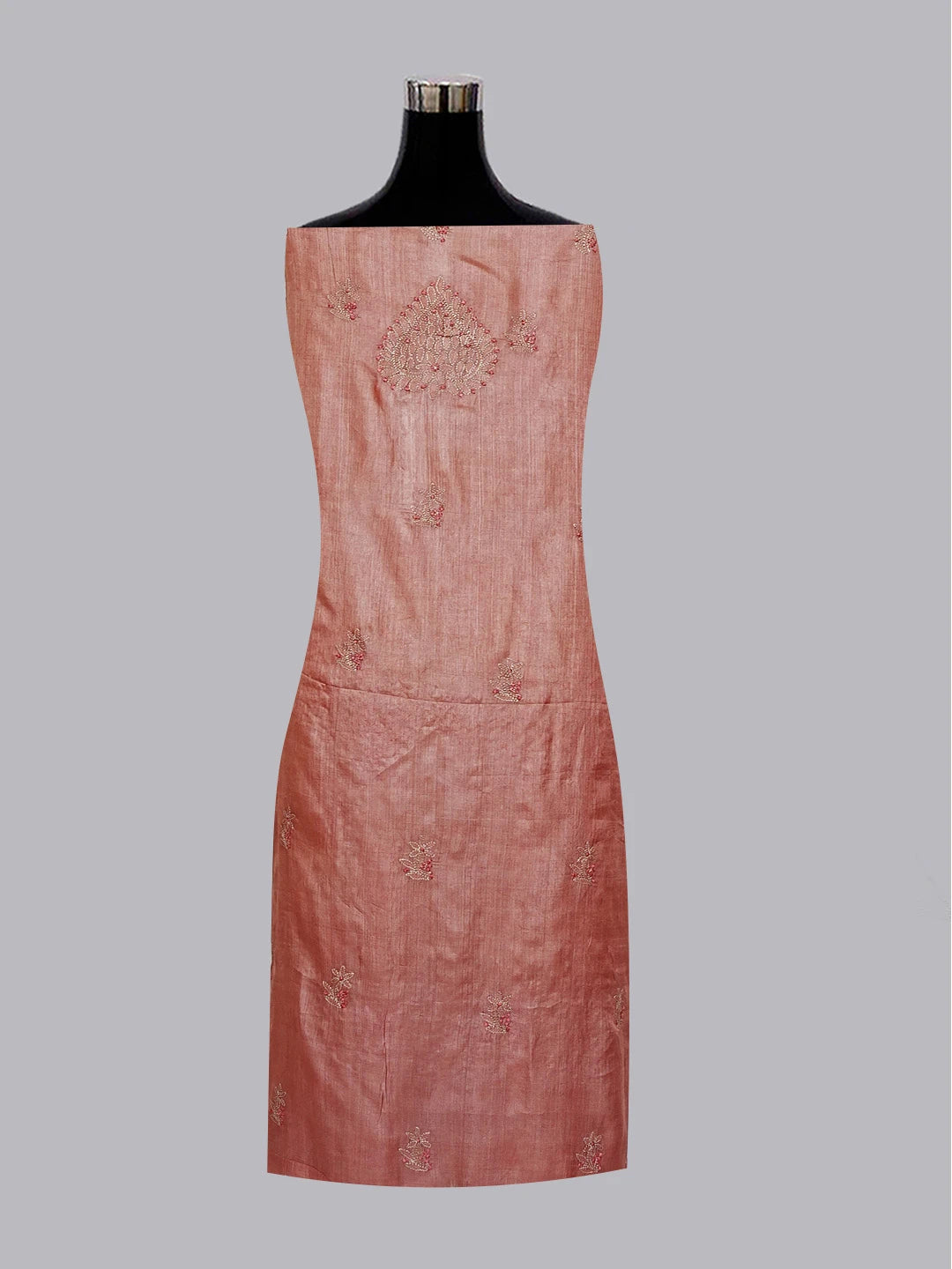 Ada Hand Embroidered Dusty Peach Silk Lucknowi Chikankari Semi Stitched Suit Piece With Muqaish Work 01A550415