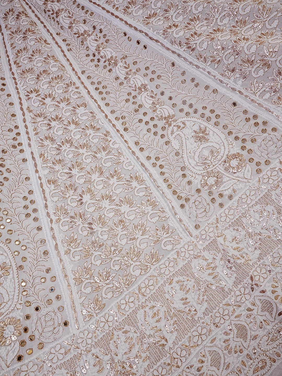 Ada Hand Embroidered Ivory White Viscose Georgette Lucknowi Chikankari Lehenga Set With Zari Work 01A546535