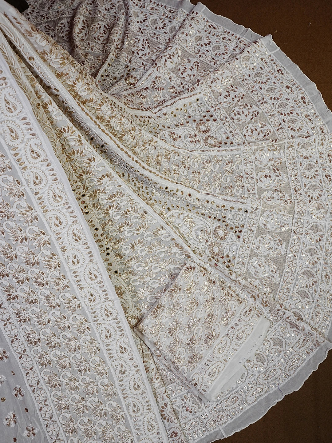 Ada Hand Embroidered Ivory White Viscose Georgette Lucknowi Chikankari Lehenga Set With Zari Work 01A546535