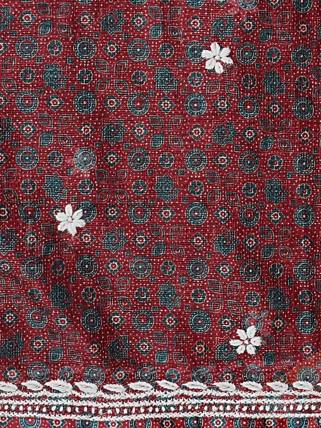 Ada Hand Embroidered Maroon Kota Lucknowi Chikankari Unstitched Kurta Piece 01A349794