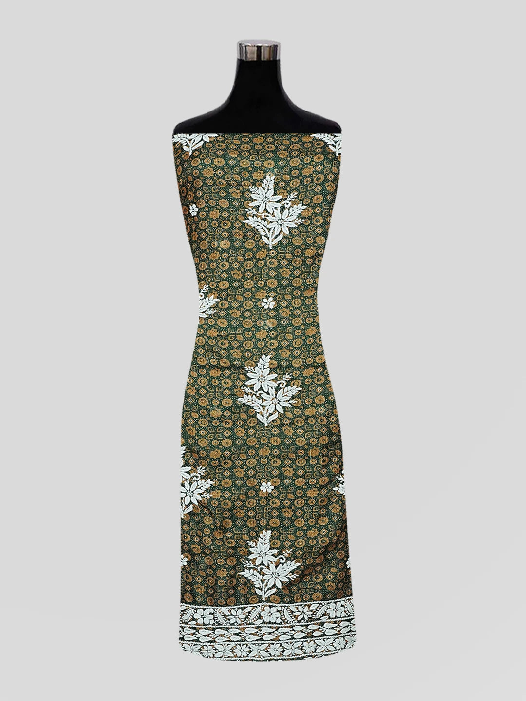 Ada Hand Embroidered Green Kota Lucknowi Chikankari Unstitched Kurta Piece 01A409937