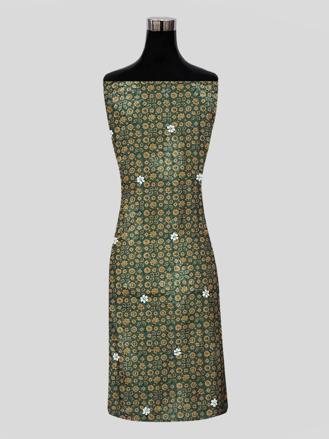 Ada Hand Embroidered Green Kota Lucknowi Chikankari Unstitched Kurta Piece 01A409937