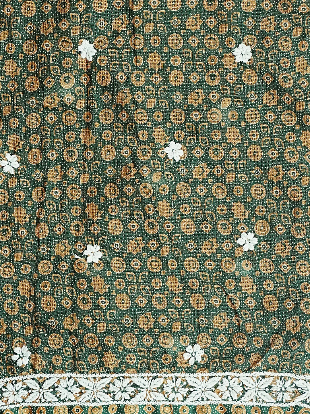 Ada Hand Embroidered Green Kota Lucknowi Chikankari Unstitched Kurta Piece 01A409937