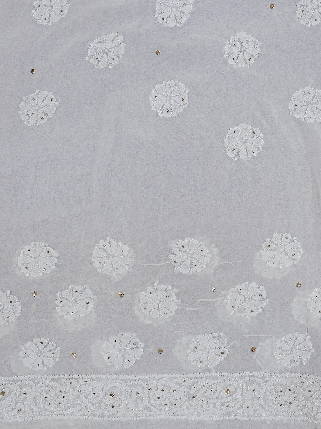 Ada Hand Embroidered White Pure Georgette Lucknowi Chikankari Saree and Blouse With Muqaish Work 01A551950