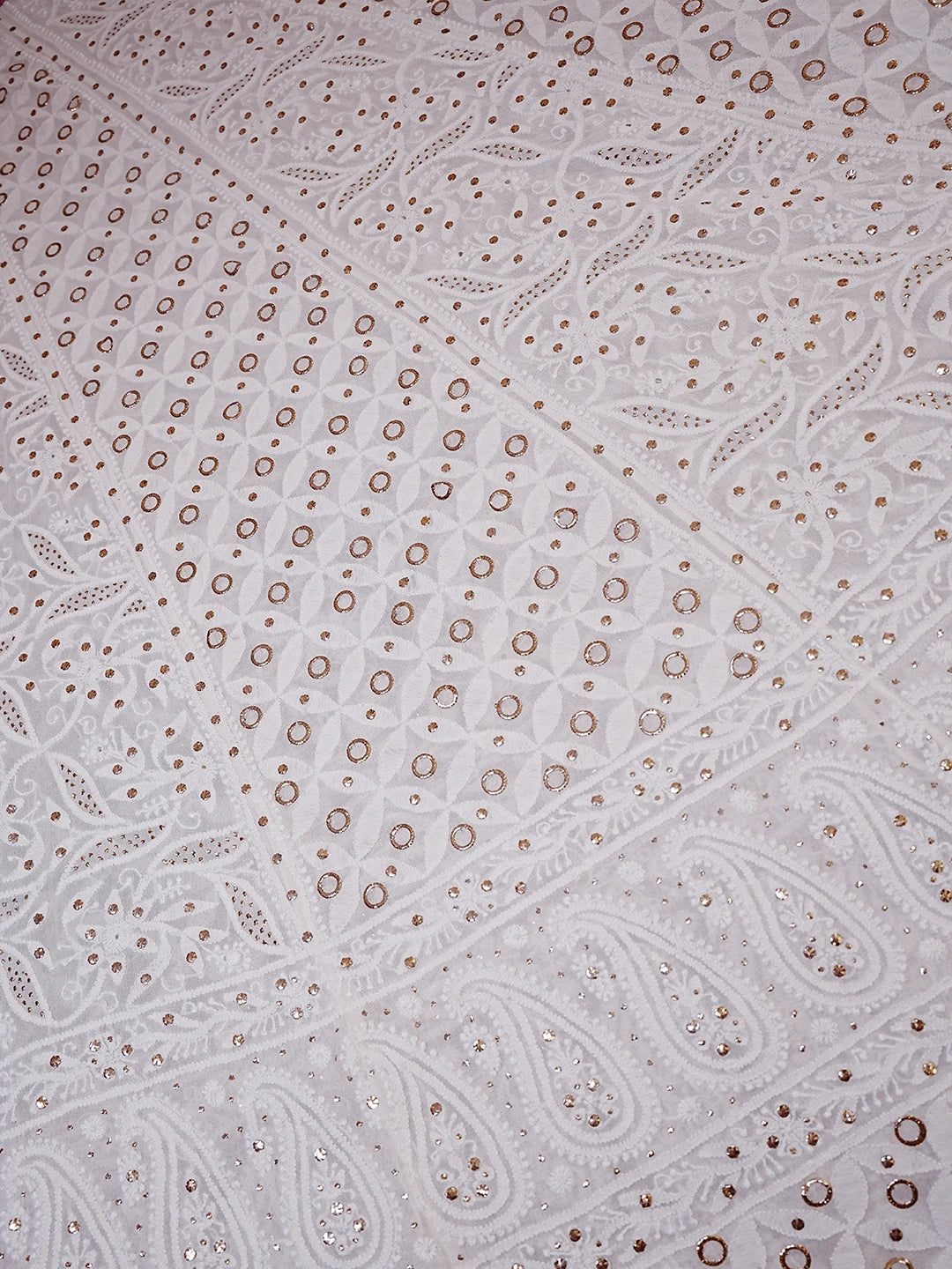 Ada Hand Embroidered White Pure Georgette Lucknowi Chikankari Lehenga Set With Mukaish Work 01A545847