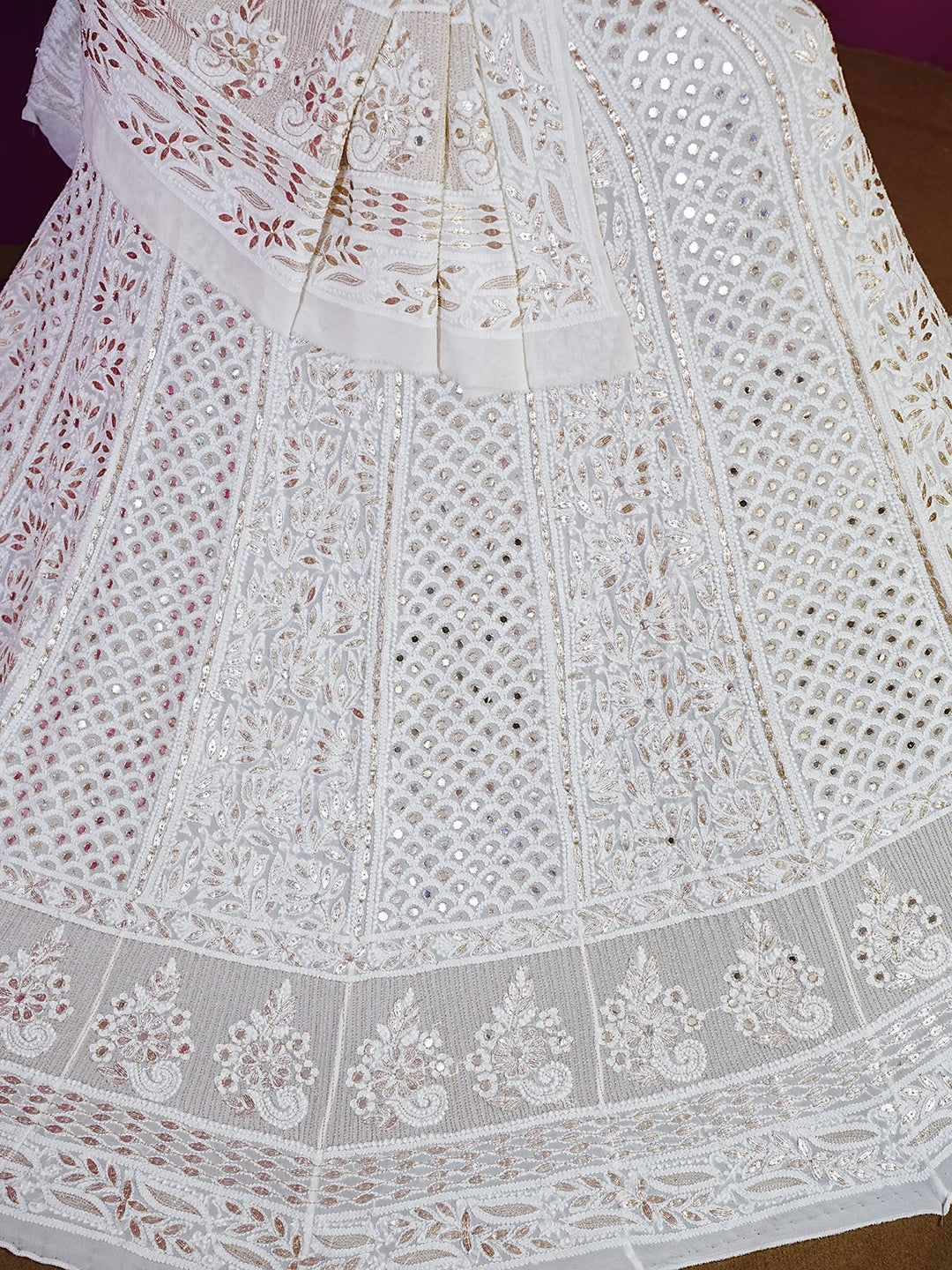 Ada Hand Embroidered White Pure Georgette Lucknowi Chikankari Lehenga Set With Zari Work 01A403555