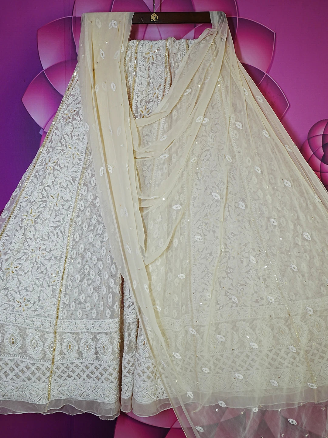 Ada Hand Embroidered Fawn Faux Georgette Lucknowi Chikankari Lehenga Set With Sequinned Work 01A488750