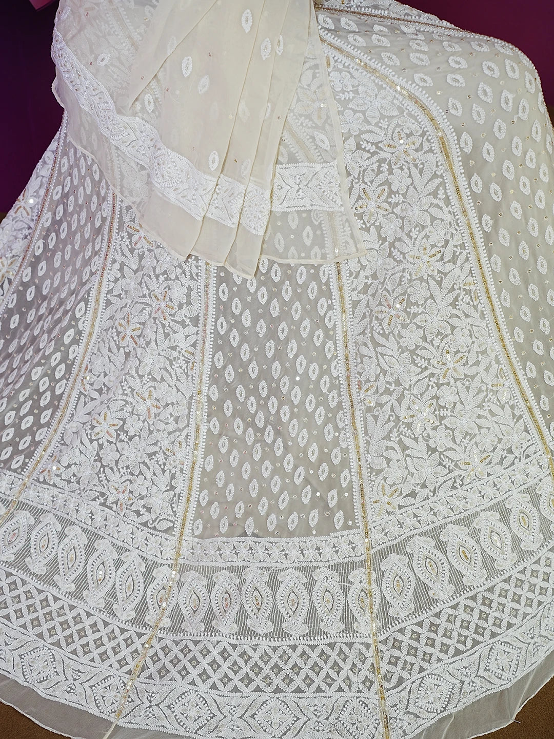 Ada Hand Embroidered Fawn Faux Georgette Lucknowi Chikankari Lehenga Set With Sequinned Work 01A488750