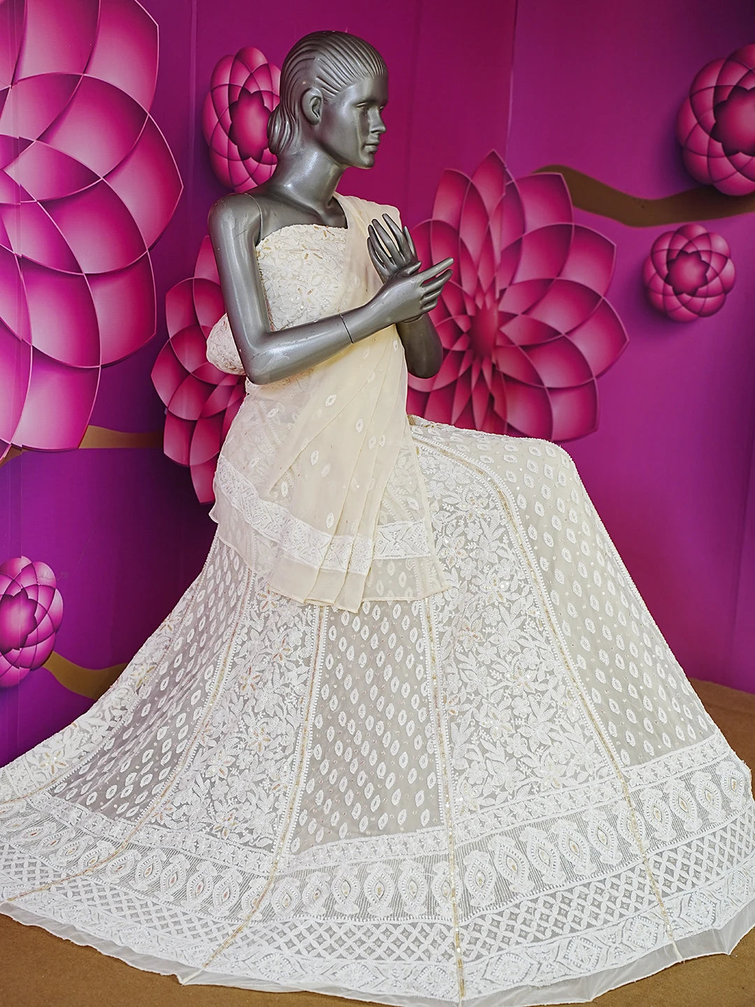 Ada Hand Embroidered Fawn Faux Georgette Lucknowi Chikankari Lehenga Set With Sequinned Work 01A488750