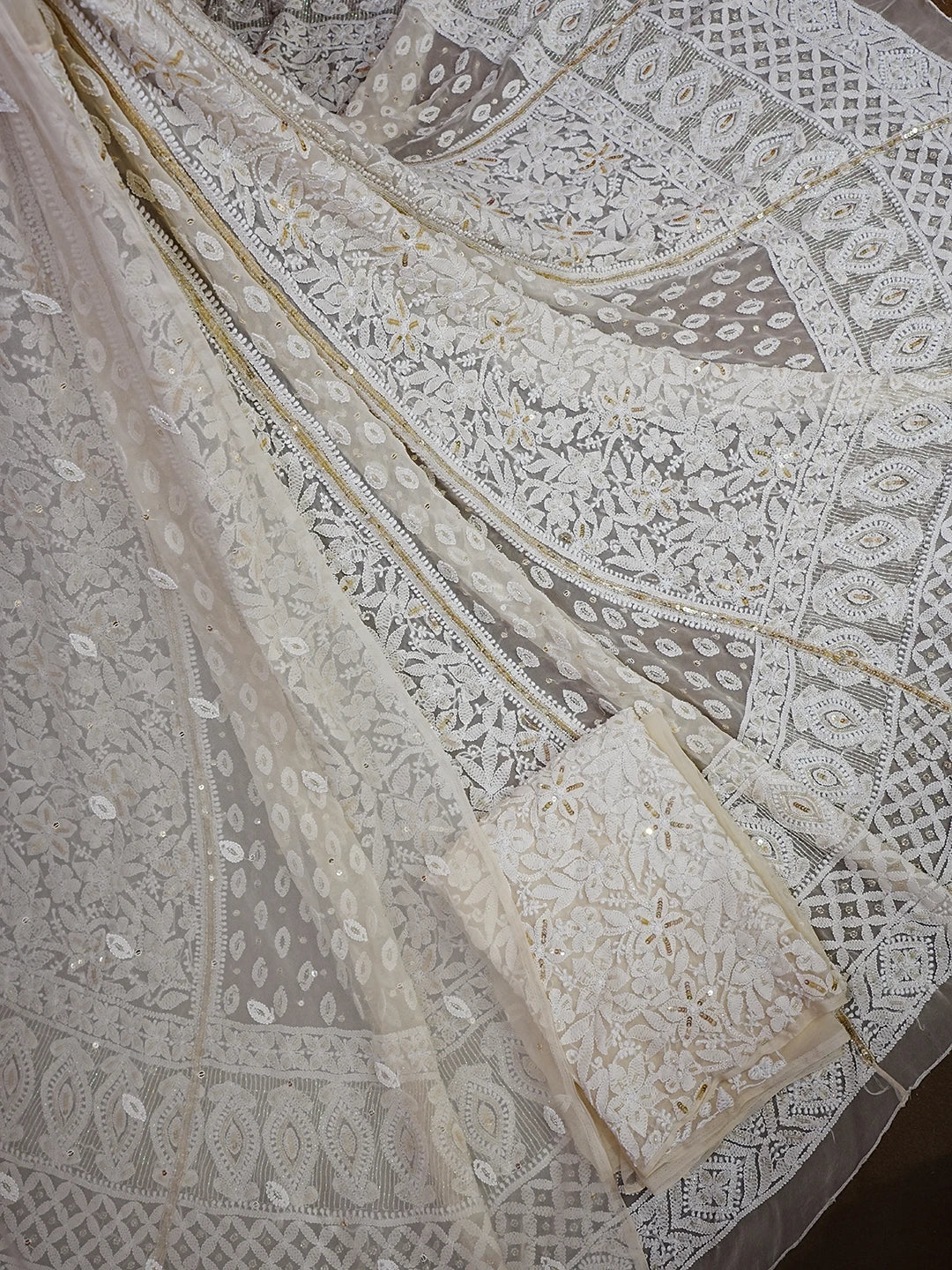 Ada Hand Embroidered Fawn Faux Georgette Lucknowi Chikankari Lehenga Set With Sequinned Work 01A488750