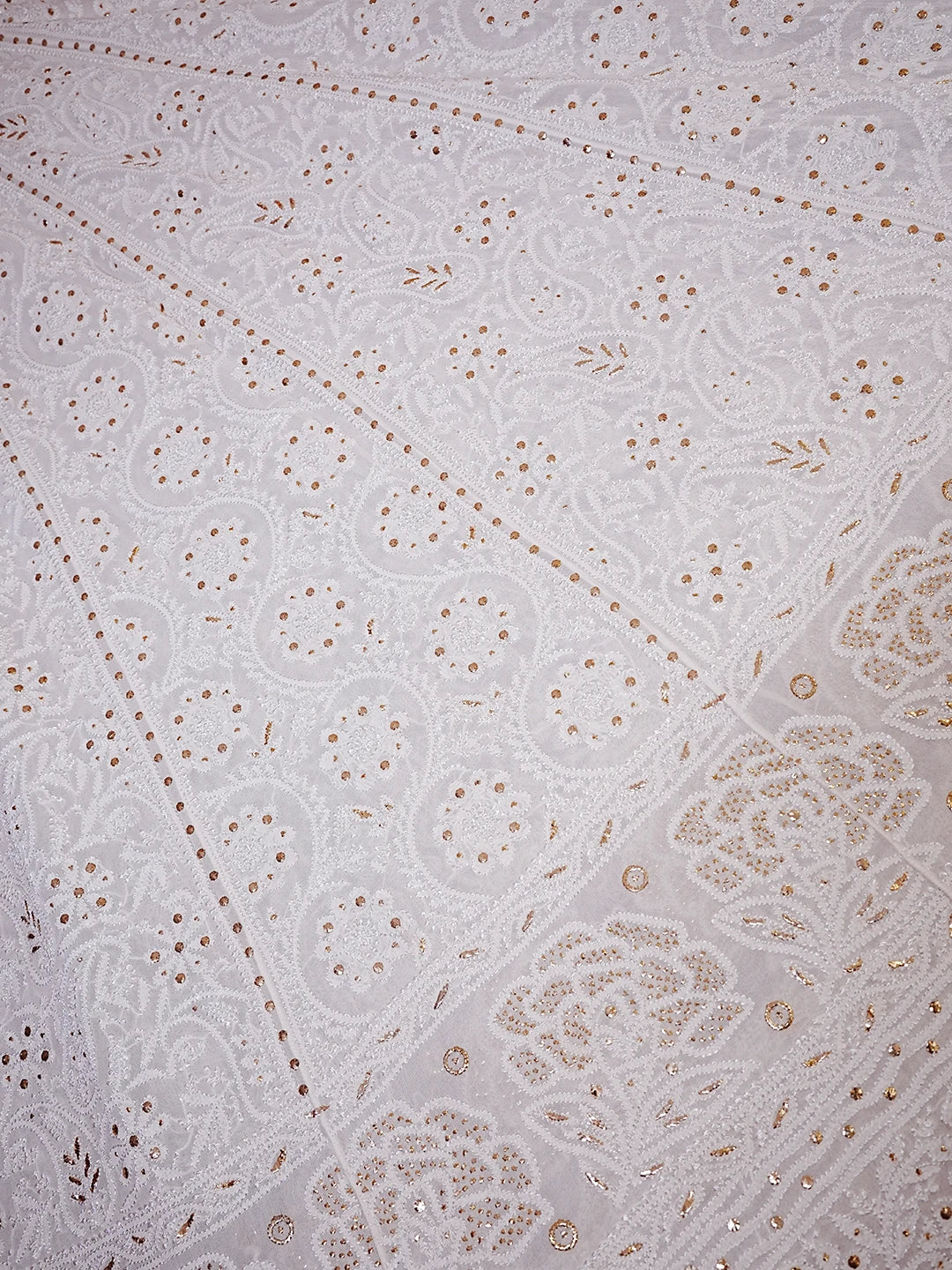 Ada Hand Embroidered Smoke White Pure Georgette Lucknowi Chikankari Lehenga Set With Muqaish Work 01A388215