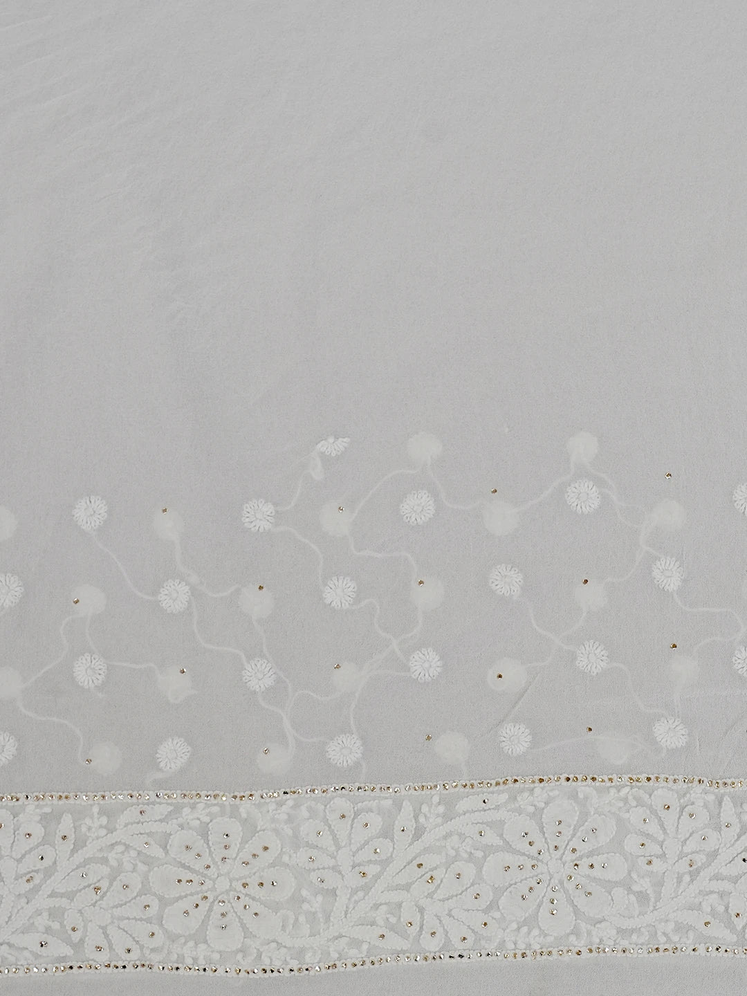 Ada Hand Embroidered White Pure Georgette Lucknowi Chikankari Saree/Blouse with Muqaish Work 01A345663