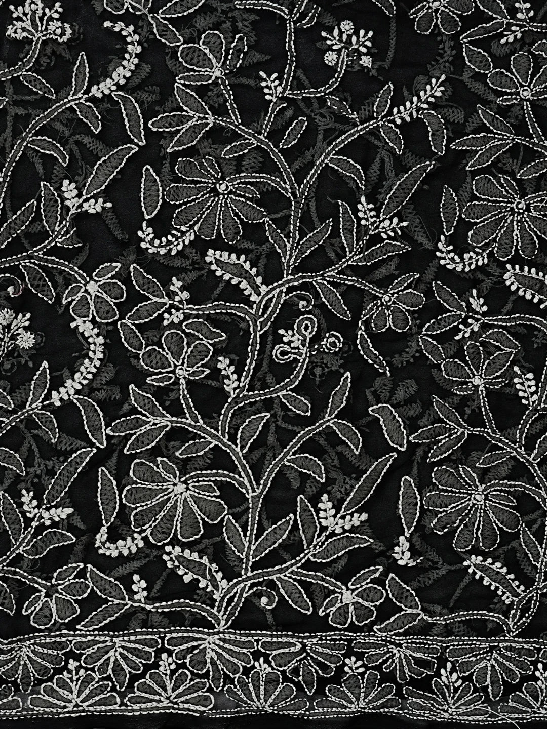 Ada Hand Embroidered Black Georgette Lucknowi Chikankari Saree With Blouse 01A554202