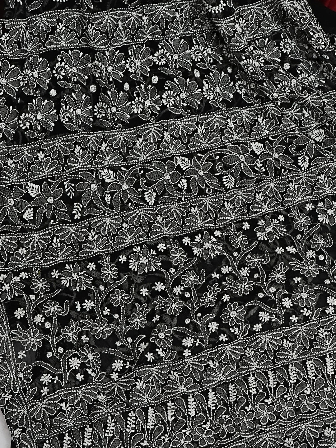 Ada Hand Embroidered Black Georgette Lucknowi Chikankari Saree With Blouse 01A554202