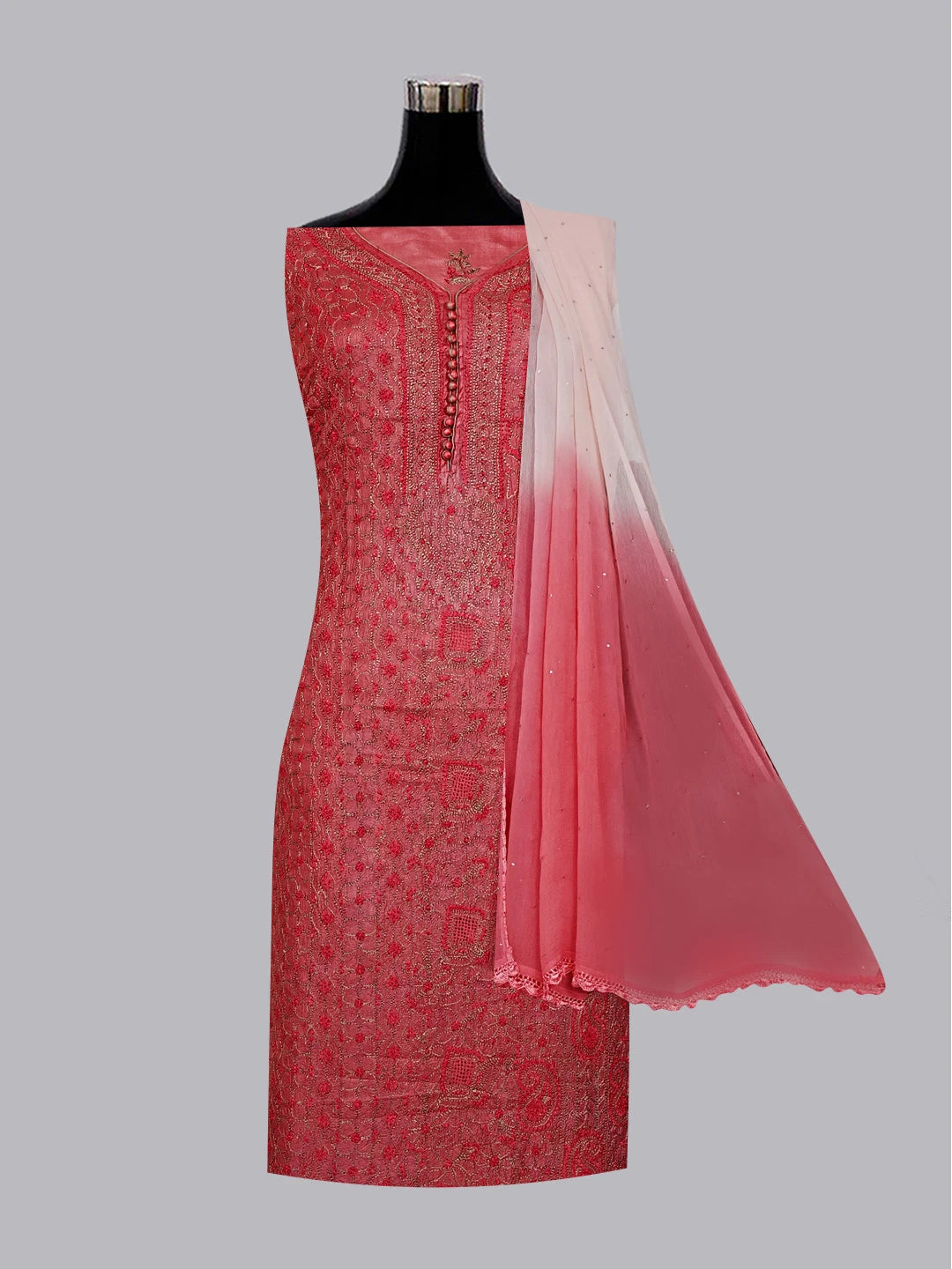 Ada Hand Embroidered Maroon Silk Lucknowi Chikankari Semi Stitched Suit Piece  01A550430