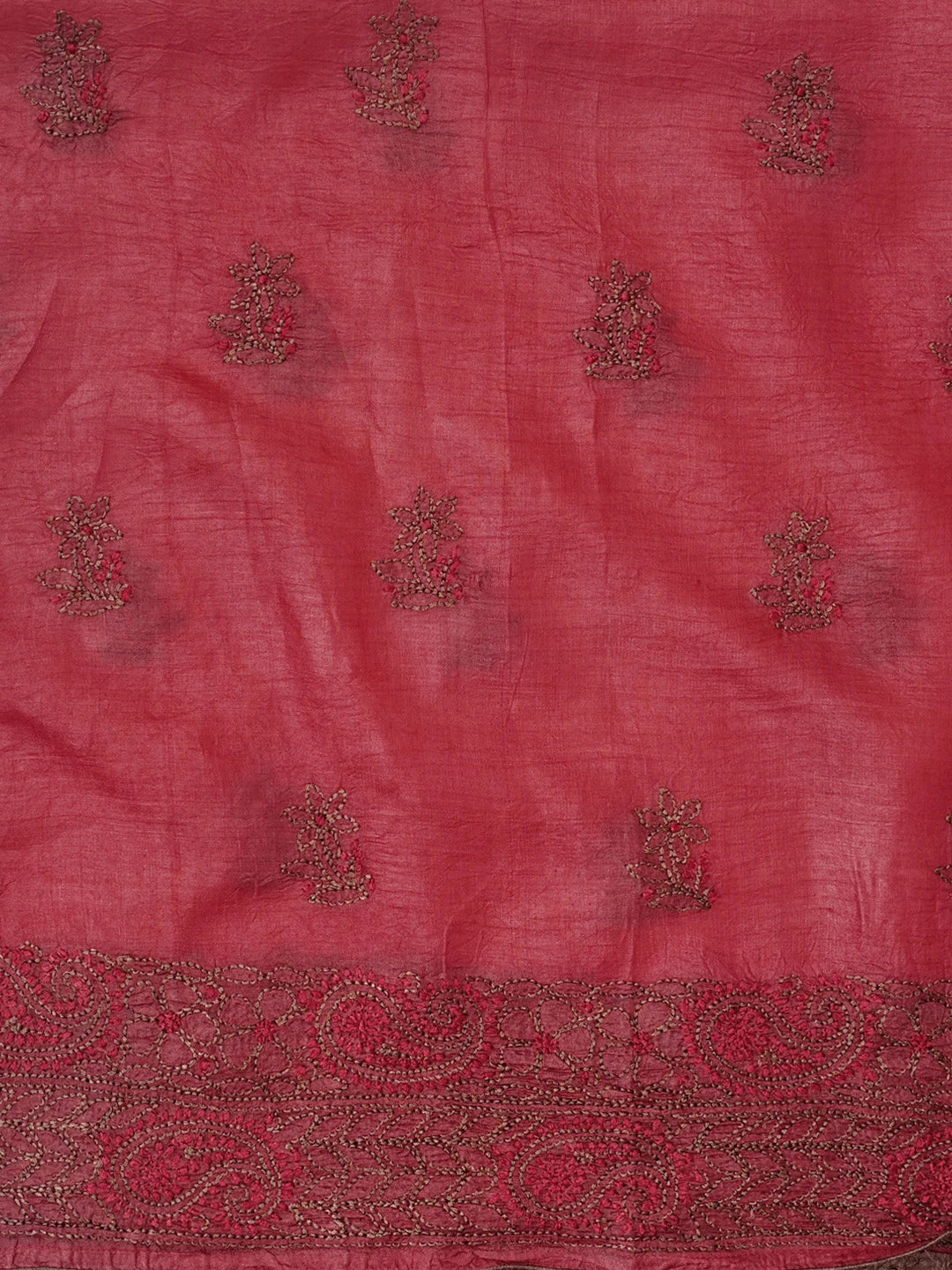 Ada Hand Embroidered Maroon Silk Lucknowi Chikankari Semi Stitched Suit Piece  01A550430