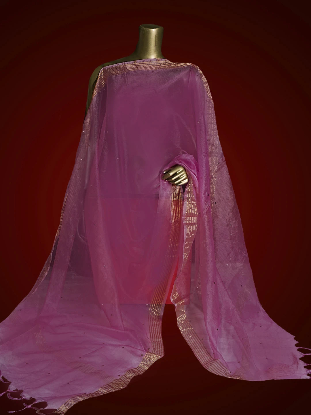 Ada Hand Embroidered Mauve Organza Lucknowi Chikankari Dupatta 01A417550
