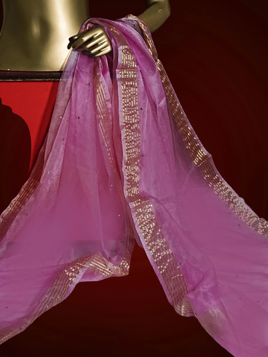 Ada Hand Embroidered Mauve Organza Lucknowi Chikankari Dupatta 01A417550