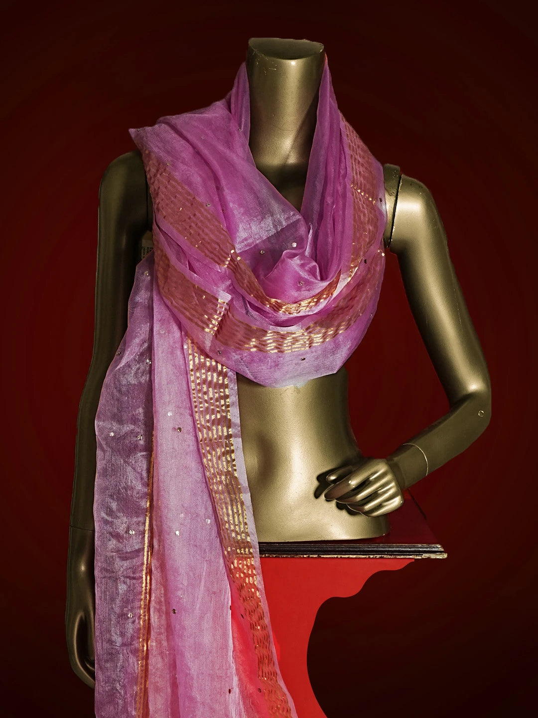 Ada Hand Embroidered Mauve Organza Lucknowi Chikankari Dupatta 01A417550