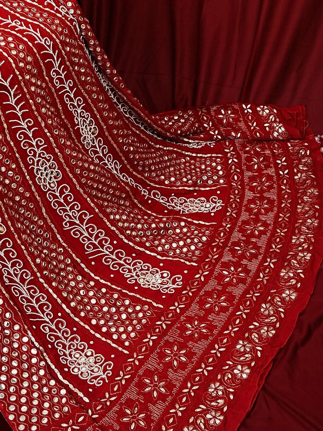 Ada Hand Embroidered Maroon Viscose Georgette Lucknowi Chikankari Semi-Stitched Anarkali Kurta Dupatta Set With Pearl Work 01A267011