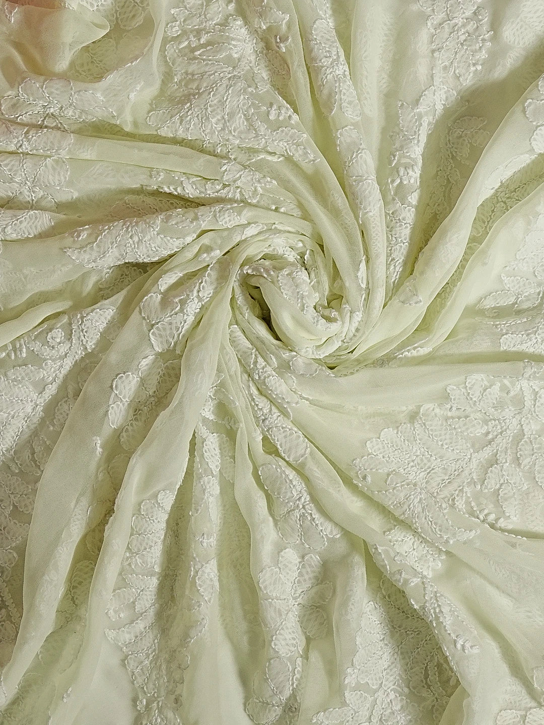 Ada Hand Embroidered Lime Green Georgette Lucknowi Chikankari Dupatta 01A10379