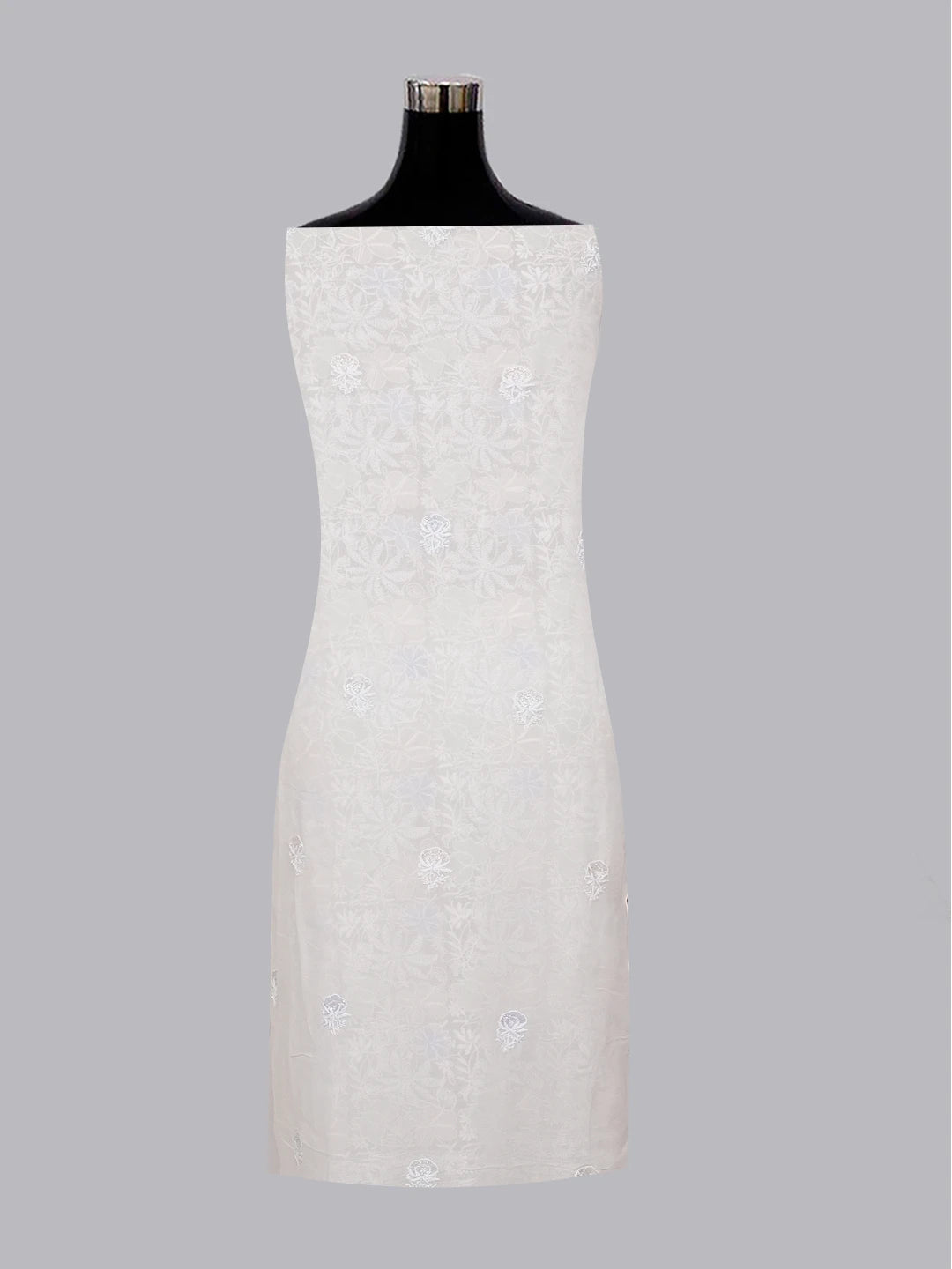 Ada Hand Embroidered Off White Pure Georgette Lucknowi Chikankari Unstitched Kurta Dupatta Set With Cutdana Work 01A552439