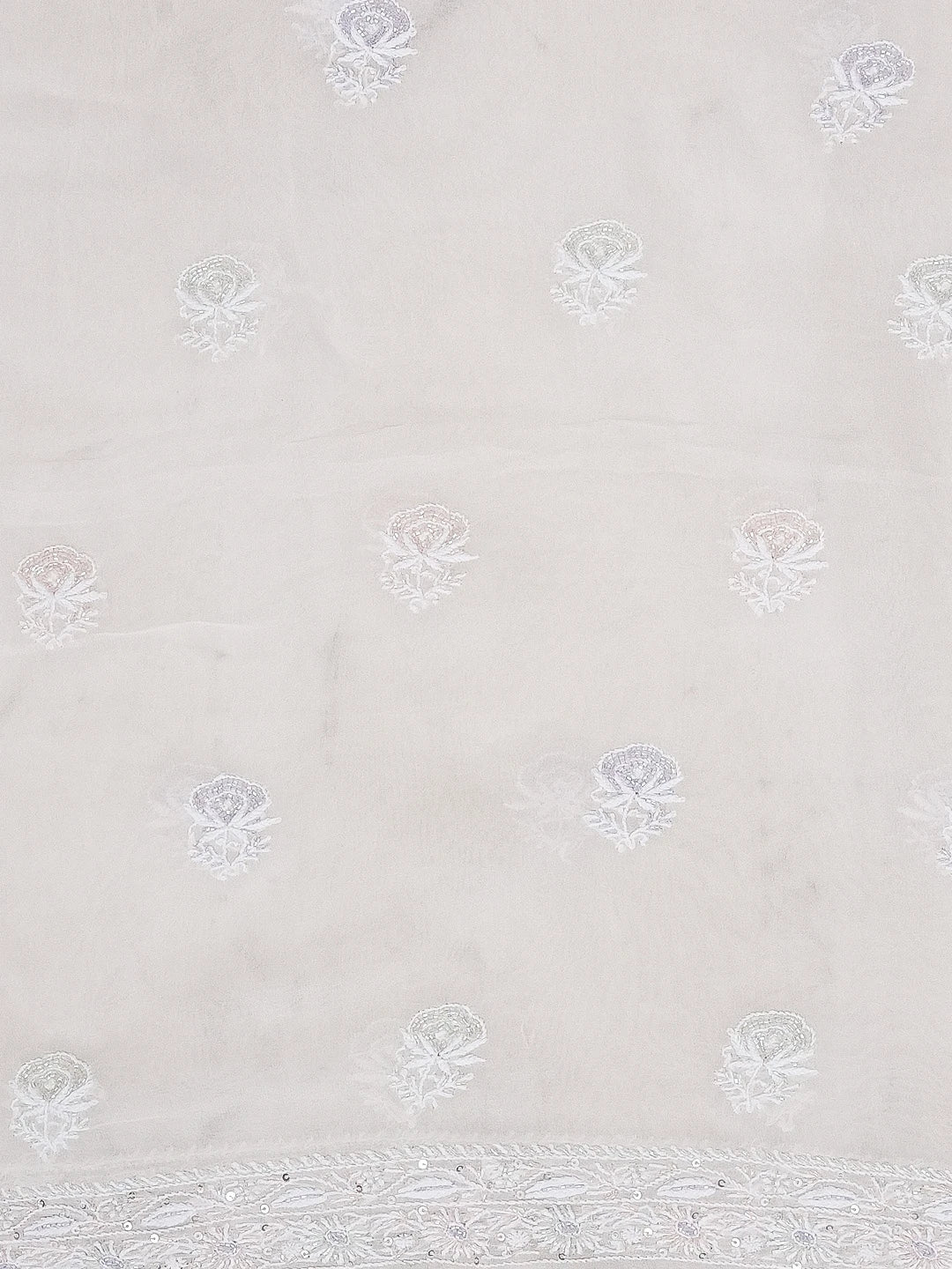 Ada Hand Embroidered Off White Pure Georgette Lucknowi Chikankari Unstitched Kurta Dupatta Set With Cutdana Work 01A552439