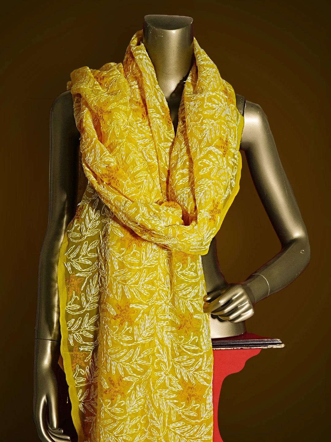 Ada Hand Embroidered Yellow Georgette Lucknowi Chikankari Dupatta 01A412751