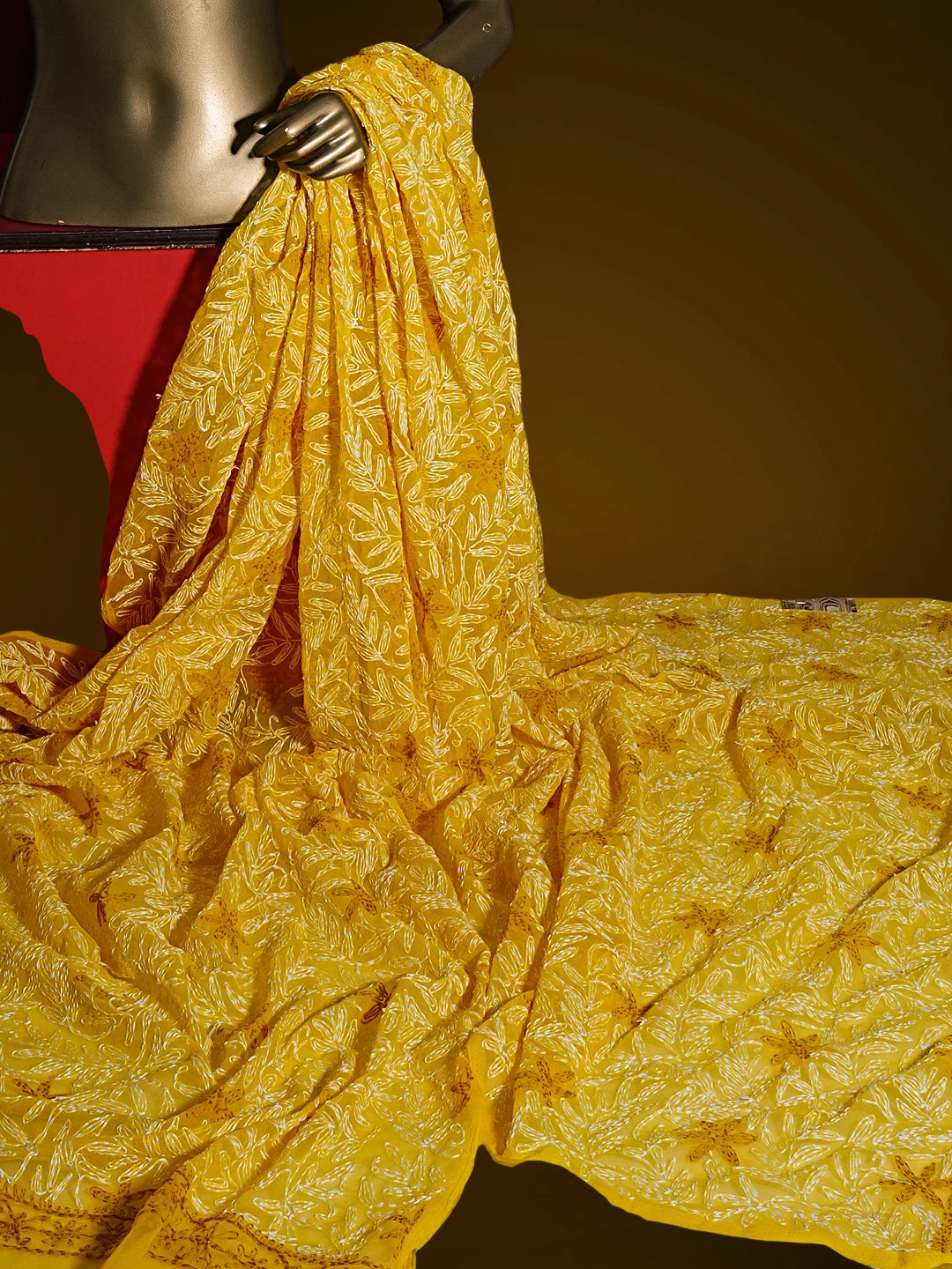 Ada Hand Embroidered Yellow Georgette Lucknowi Chikankari Dupatta 01A412751