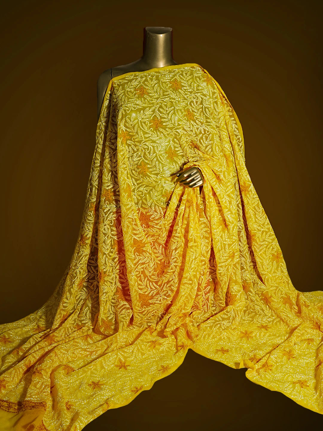 Ada Hand Embroidered Yellow Georgette Lucknowi Chikankari Dupatta 01A412751