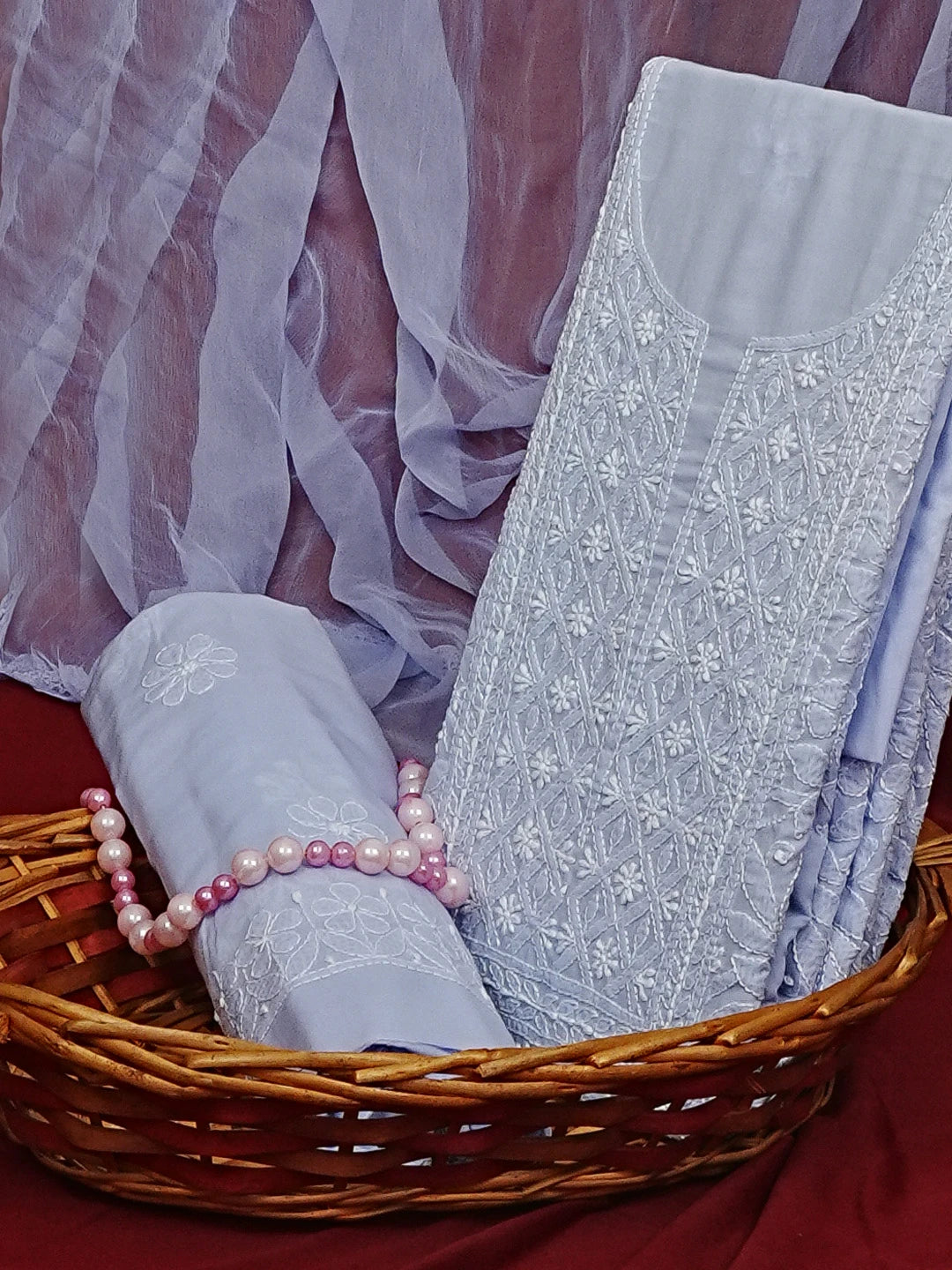 Ada Hand Embroidered Mauve Cotton Lucknowi Chikankari Unstitched Suit Piece 01A550369