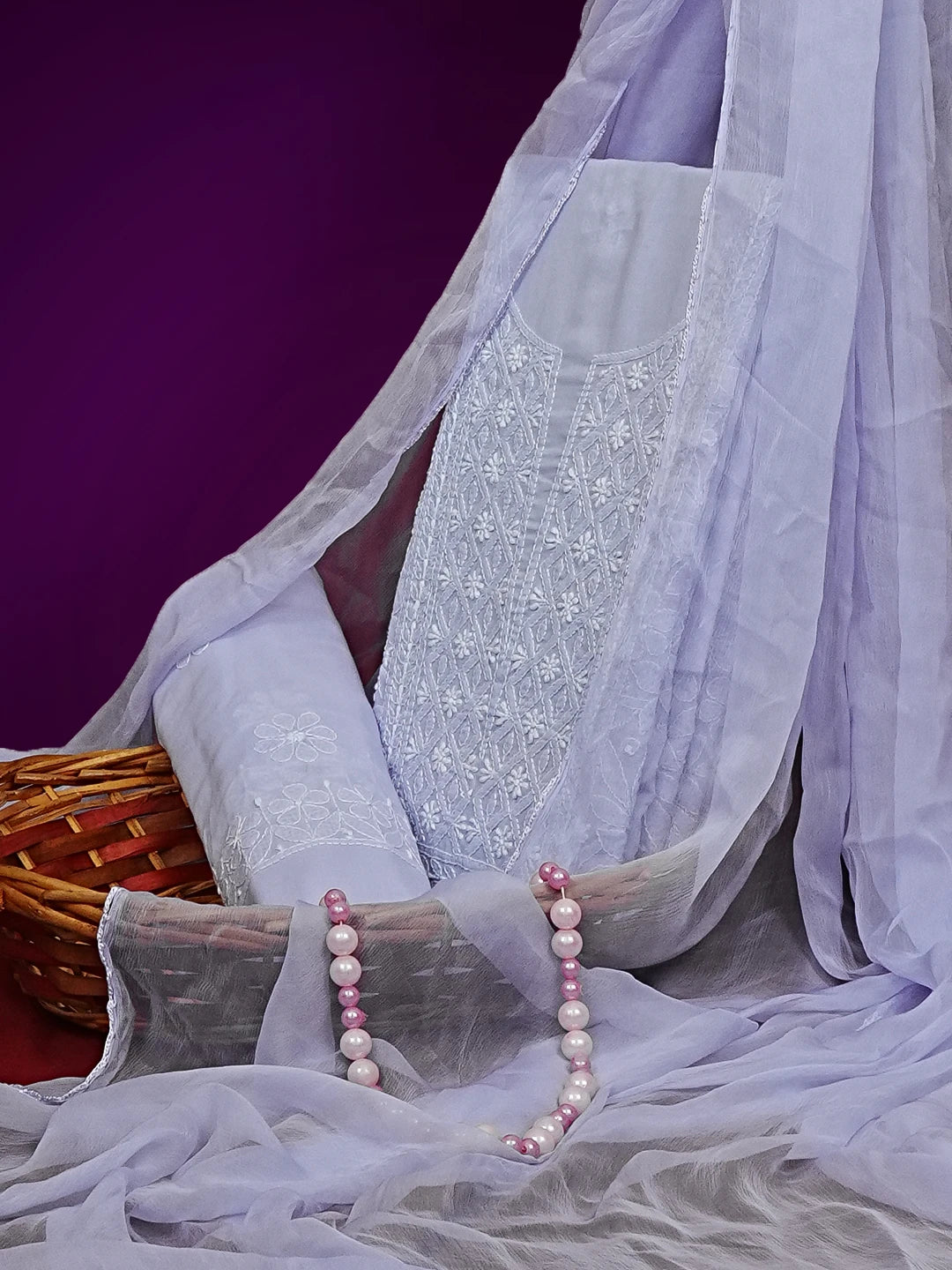 Ada Hand Embroidered Mauve Cotton Lucknowi Chikankari Unstitched Suit Piece 01A550369