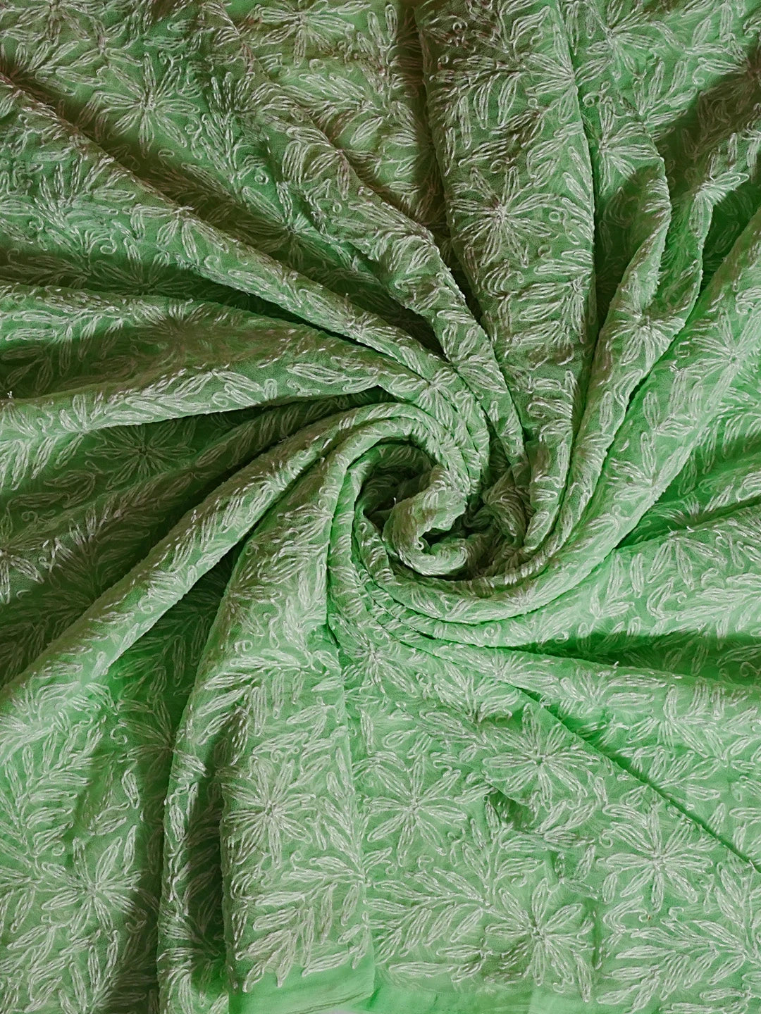 Ada Hand Embroidered Green Georgette Lucknowi Chikankari Dupatta 01A210910