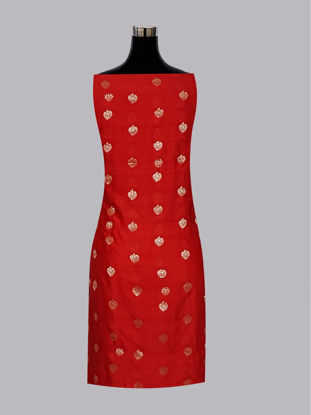 Ada Hand Embroidered Red Chanderi Lucknowi Chikankari Unstitched Kurta Dupatta Set 01A322798