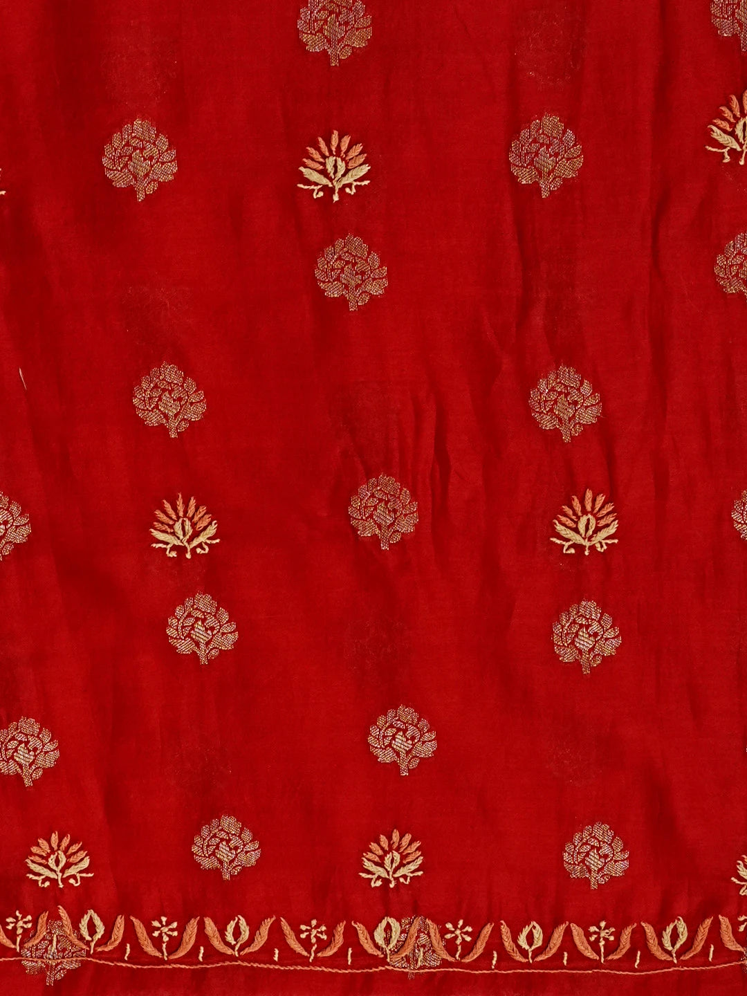 Ada Hand Embroidered Red Chanderi Lucknowi Chikankari Unstitched Kurta Dupatta Set 01A322798