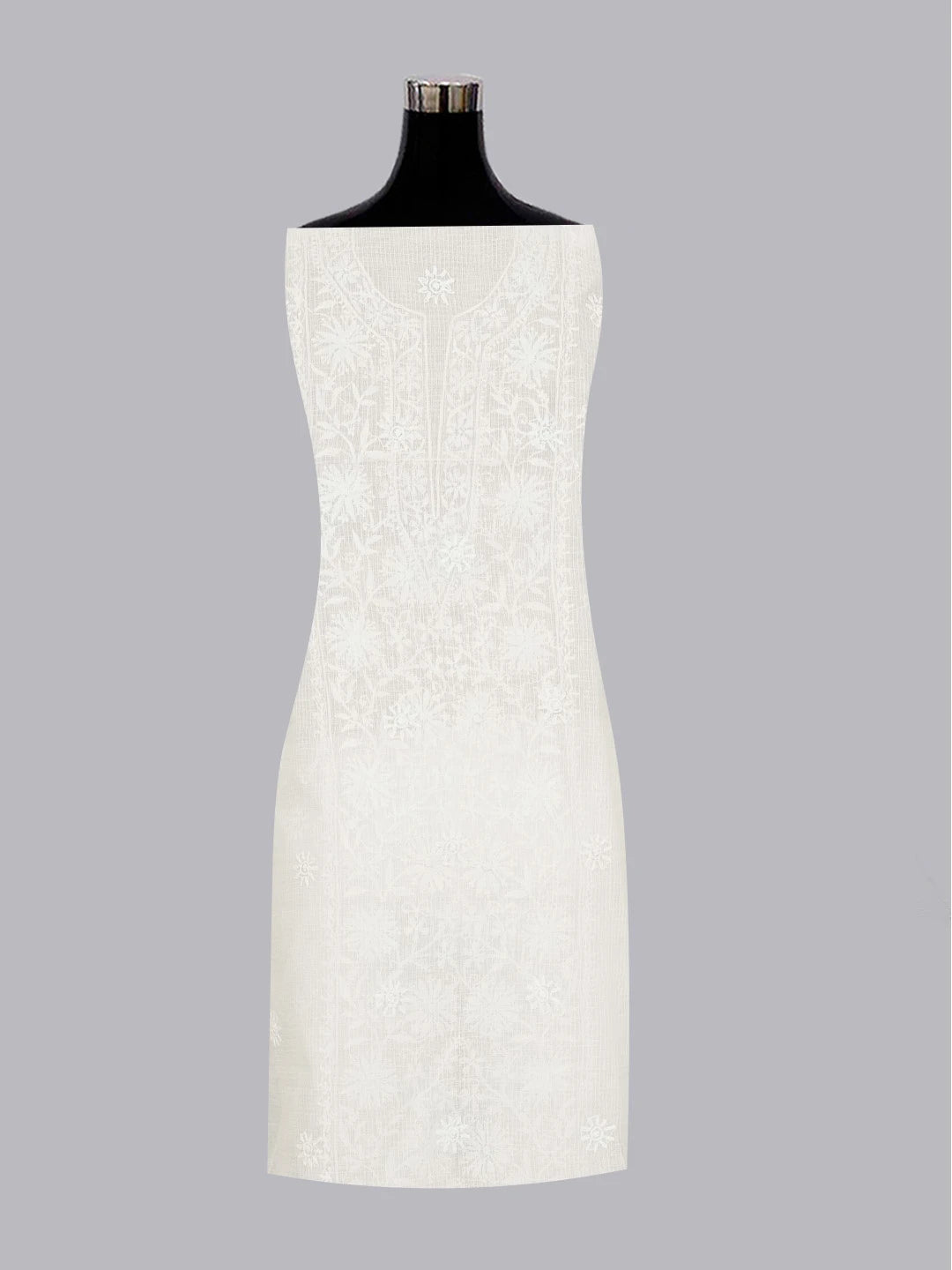 Ada Hand Embroidered Off White Kota Lucknowi Chikankari Unstitched Kurta Dupatta Set 01A508527