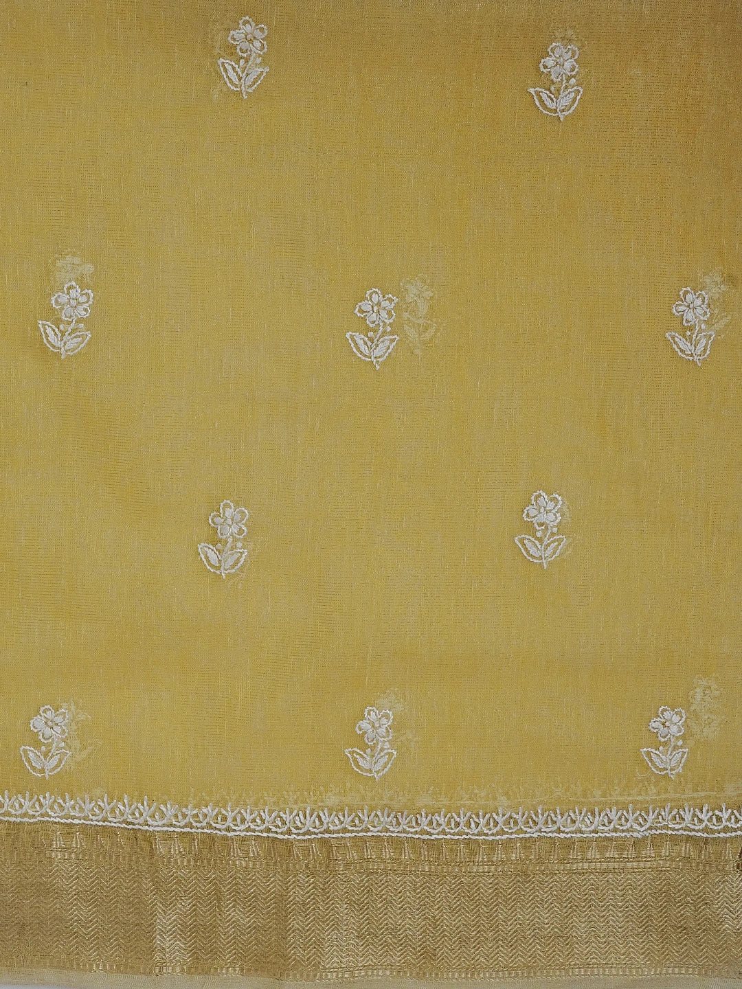 Ada Hand Embroidered Fawn Tissue Lucknowi Chikankari Unstitched Kurta Dupatta Set 01A537503