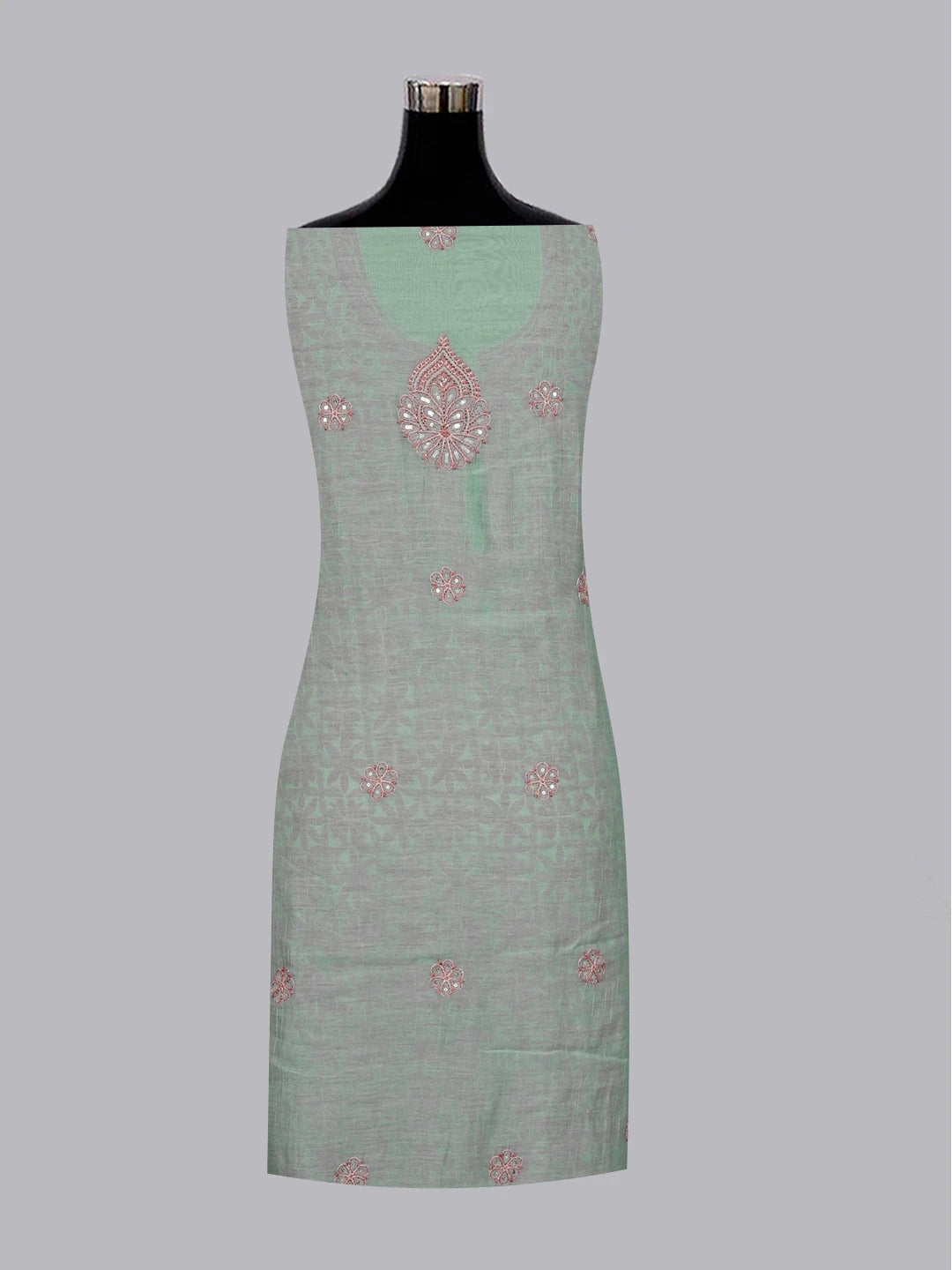Ada Hand Embroidered Teal Green Chanderi Lucknowi Chikankari Unstitched Kurta Dupatta Set With Sequinned Work 01A525377