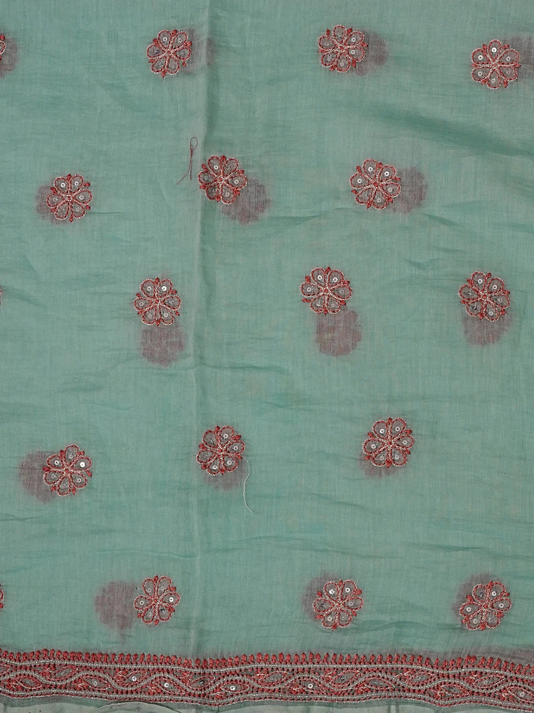 Ada Hand Embroidered Teal Green Chanderi Lucknowi Chikankari Unstitched Kurta Dupatta Set With Sequinned Work 01A525377