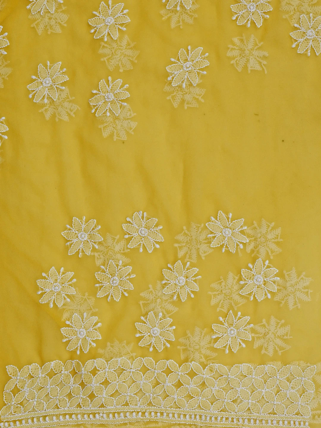 Ada Hand Embroidered Yellow Georgette Lucknowi Chikankari Saree With Blouse 01A554194