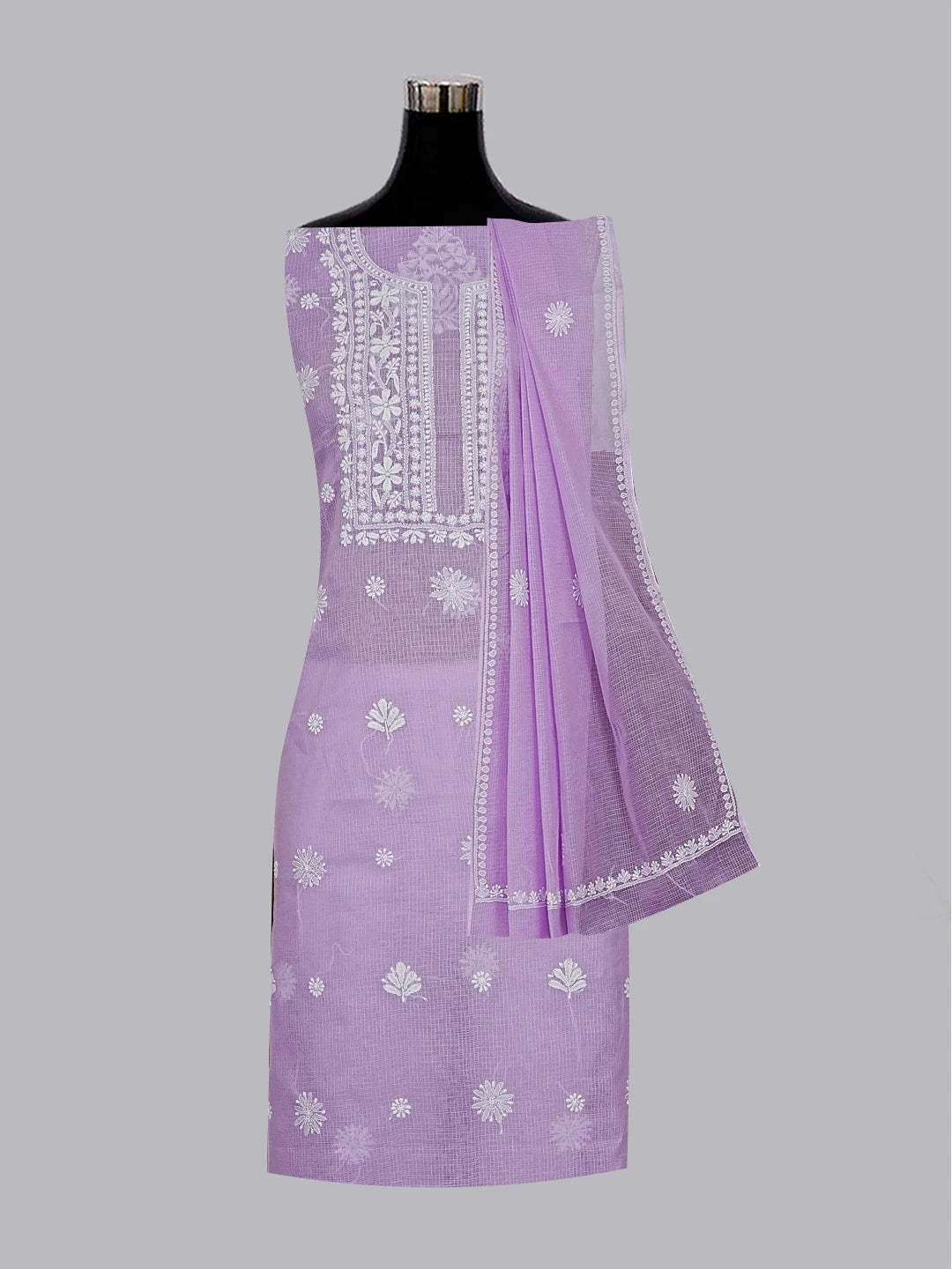 Ada Hand Embroidered Mauve Kota Lucknowi Chikankari Unstitched Kurta Dupatta Set 01A549036