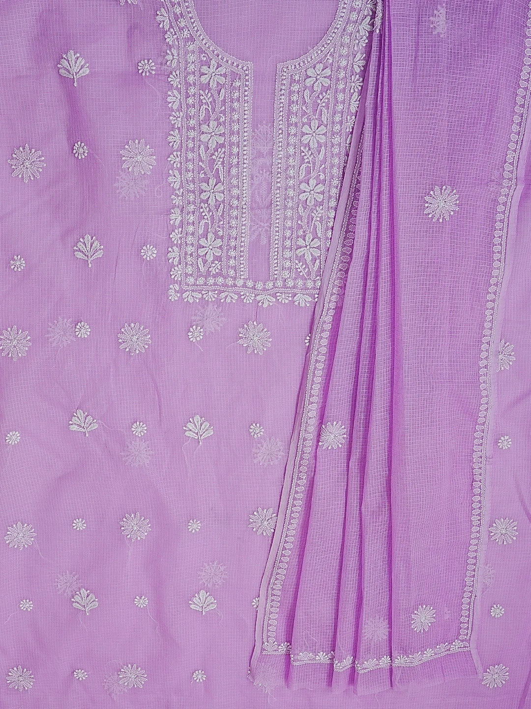 Ada Hand Embroidered Mauve Kota Lucknowi Chikankari Unstitched Kurta Dupatta Set 01A549036